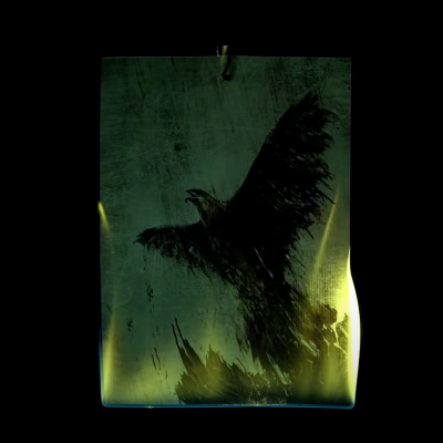 The painting with the bird burning in Blood, Sweat & Tears