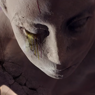 The cracked sculpture in Blood, Sweat & Tears